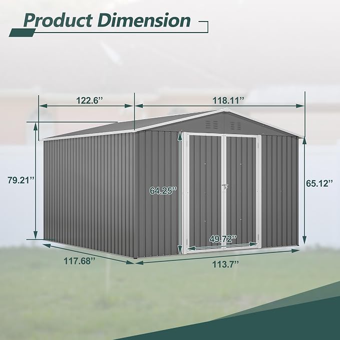 10x10 FT Outdoor Storage Shed, Large Metal Tool Sheds - Image 7