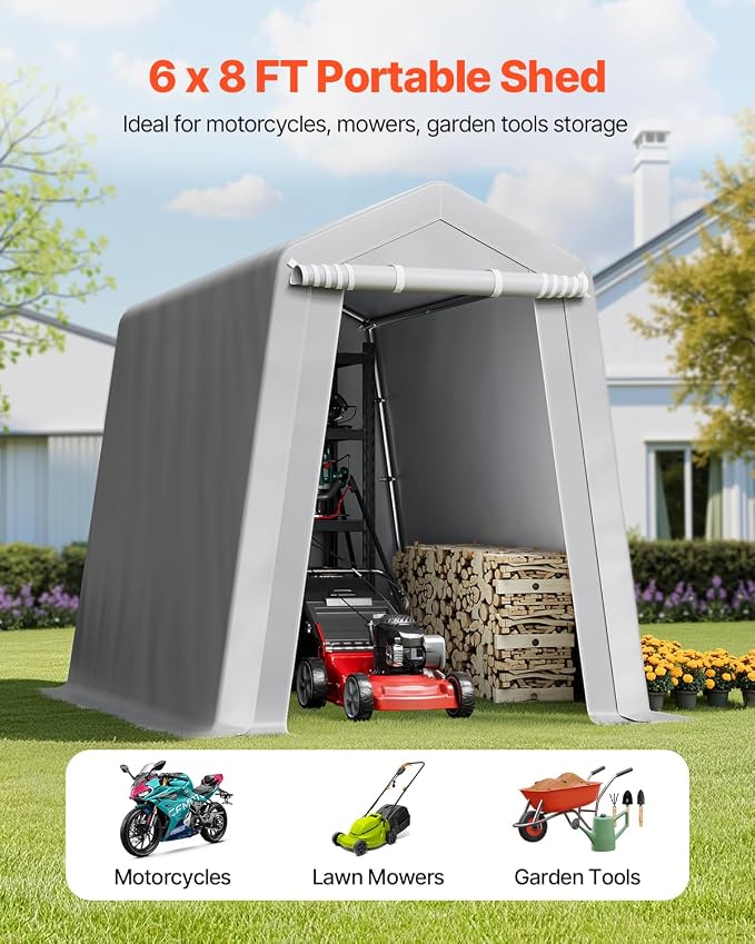 VEVOR 6x8x7 FT Portable Outdoor Storage Shed, Heavy-Duty Waterproof Shelter - Image 2