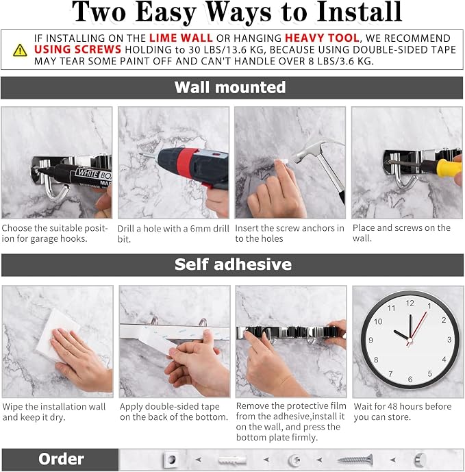 2 Pack 3 Racks and 4 Hooks Broom and Mop Holder Wall Mounted Garage Organizer - Image 5