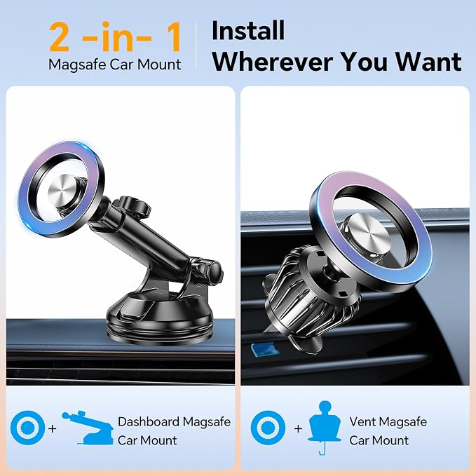 for MagSafe Car Mount【 Windshield + Vent + Dash 】 Magnetic Phone Holder - Image 2