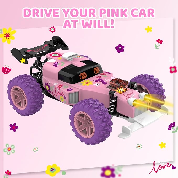 Pink Remote Control Car for Girls, RC Race Car Girl Toy - Image 2