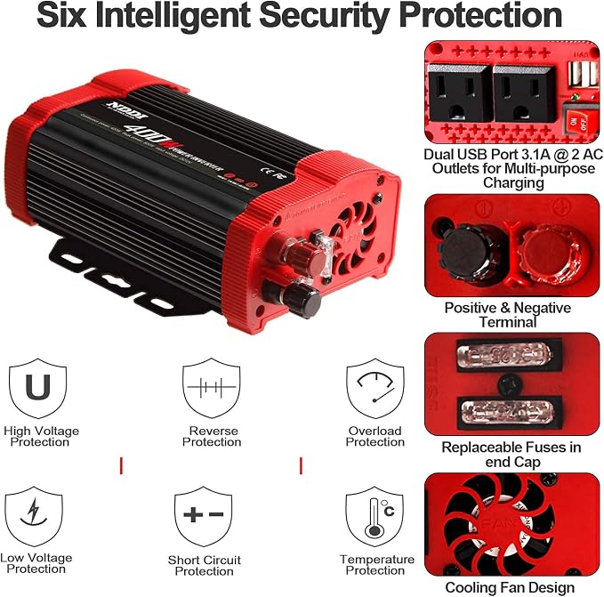 400W Car Power Inverter, DC 12V to 110V AC Converter - Image 5
