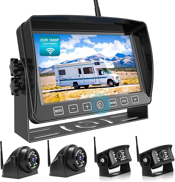 Fookoo HD 7" Wireless Backup Camera System, 1080P 7" Quad Split Screen Monitor by FOOKOO