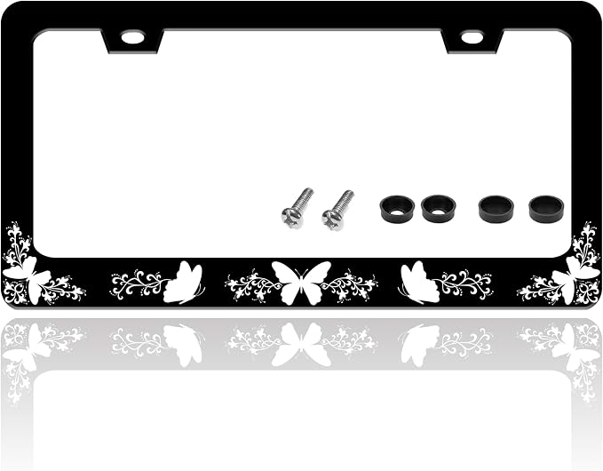 Black White Butterfly License Plate Frame Funny Butterflies License Plate Holder by TINALUIN