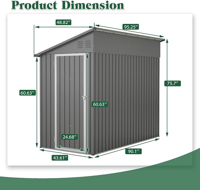 Storage Shed 4 * 8 FT Lean to Shed Metal Sheds & Outdoor Storage Cabinet - Image 3