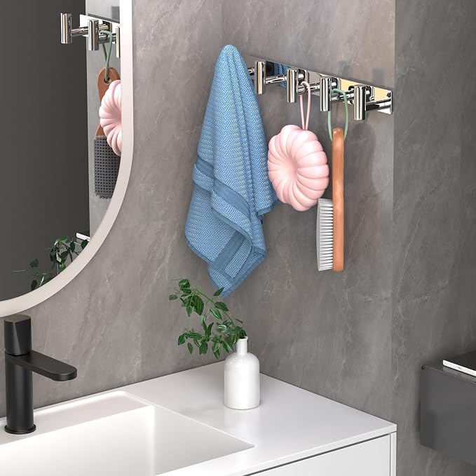 Wall Mounted Coat Rack-5 Hooks, Heavy Duty Stainless Steel Hook Rail - Image 4