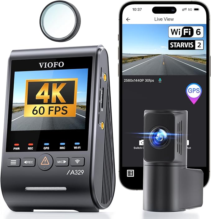VIOFO A329S 4K 60FPS Dash Cam Front and Rear, 4K+2K Dual Dash Camera by PioneerinDashCamImagingSince2010