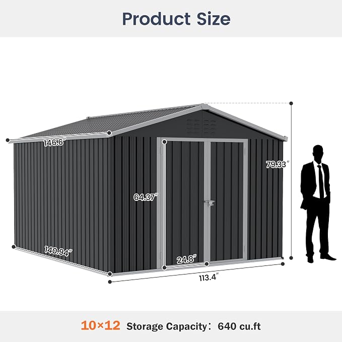UDPATIO Outdoor Storage Shed 10x12 FT, Outside Sheds & Outdoor Storage Metal - Image 3