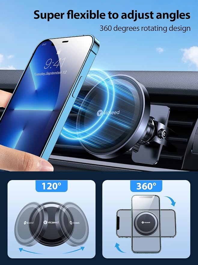 VICSEED for MagSafe Car Mount Magnetic Phone Holder for Car Vent 360 Adjustable - Image 6