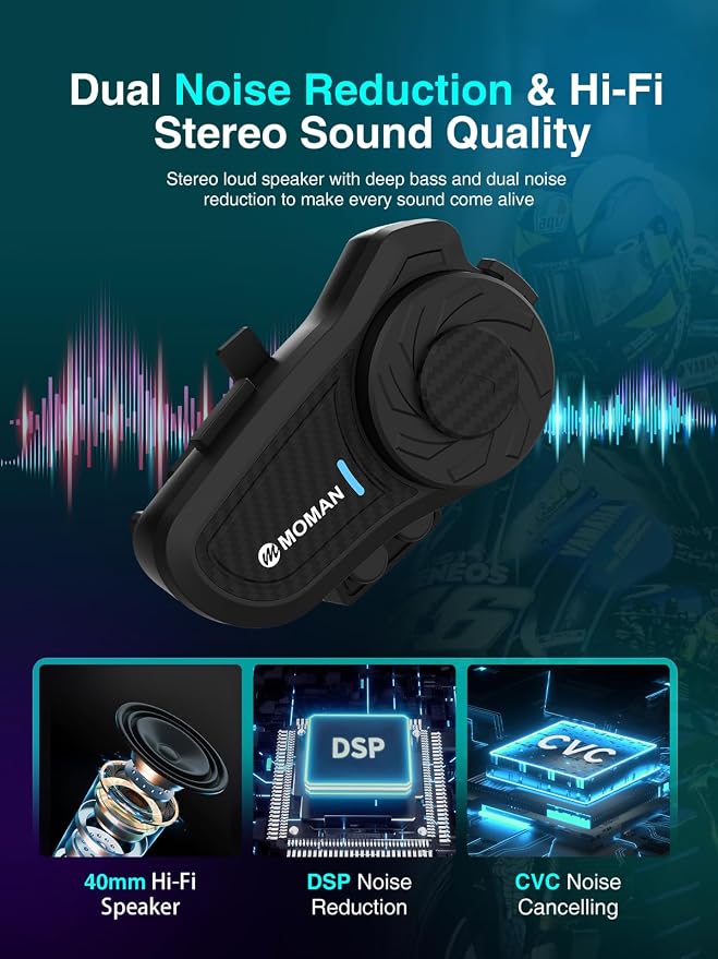 Moman Motorcycle Intercom, H2 Pro【2 Pack Carbon】 Helmet Headset Wireless - Image 4