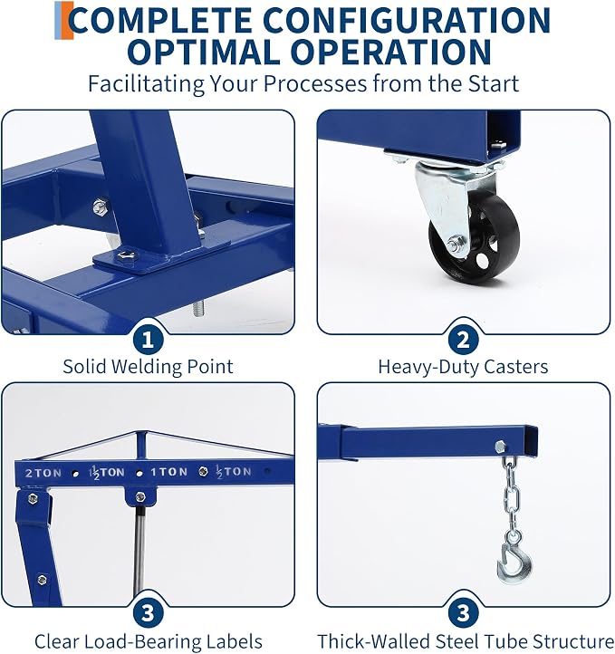 Engine Hoist Cherry Picker, 2 Ton Folding Hydraulic Engine Hoist - Image 6