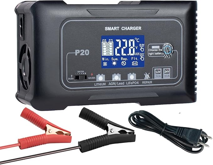 20A Smart Battery Charger 12V/24V, Automatic Charger & Maintainer by Hosyond