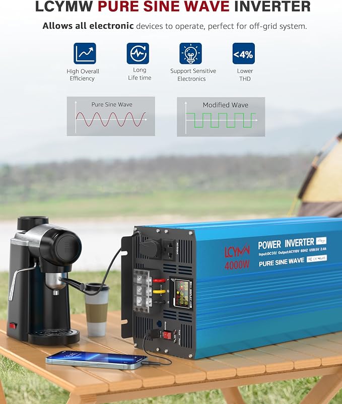 4000 Watt Pure Sine Wave Power Inverter DC 24V to 110/120V AC - Image 2