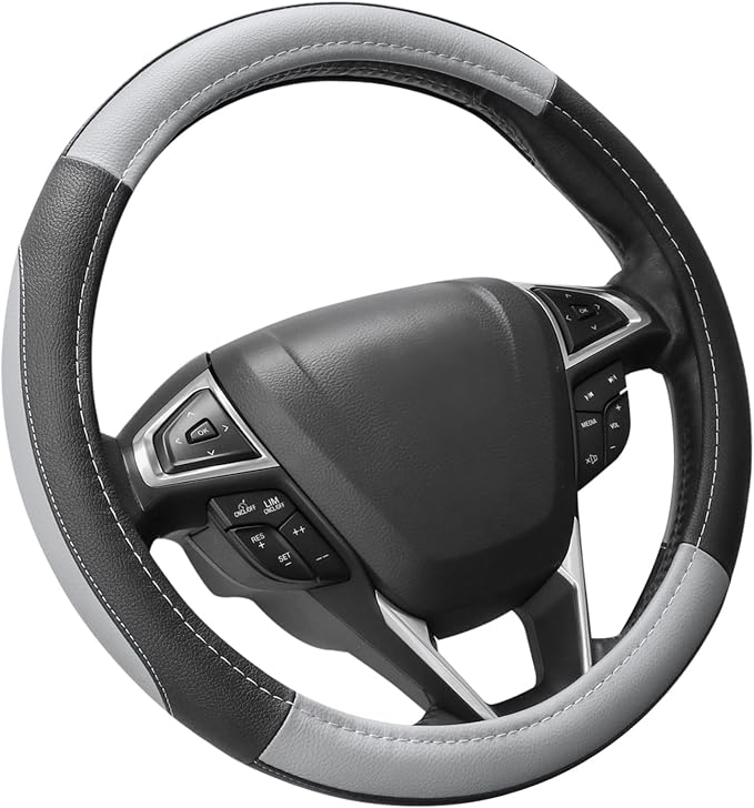 SEG Direct Black and Gray Microfiber Auto Car Steering Wheel Cover Universal 15 by SEGDirect