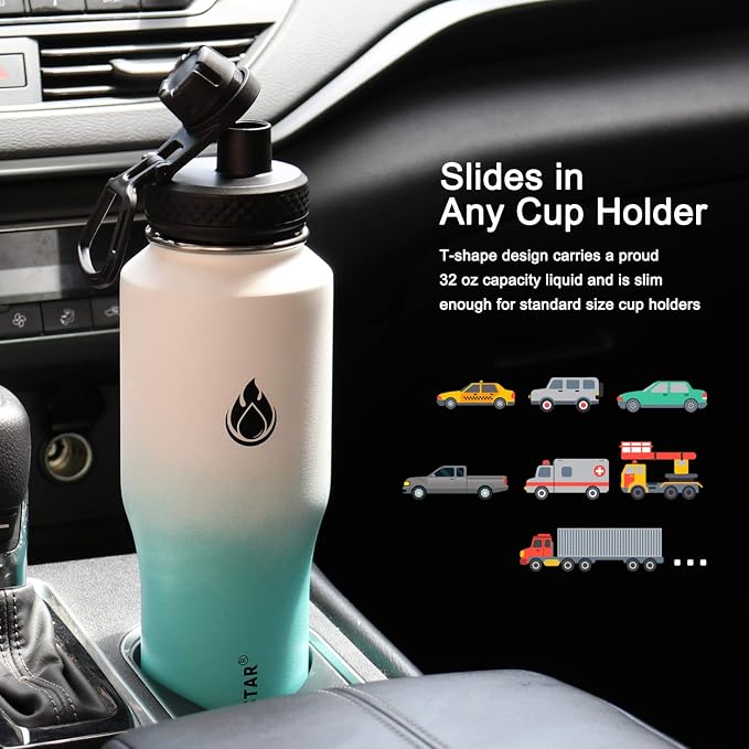 SENDESTAR Water Bottle 32oz, 2 Lids, Wide Mouth Stainless Steel Vacuum - Image 3