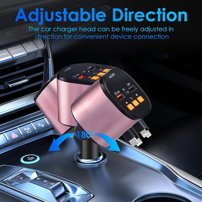 Retractable Car Charger, 5 in 1 Fast Car Phone Charger 90W, Handsfree Call - Image 7