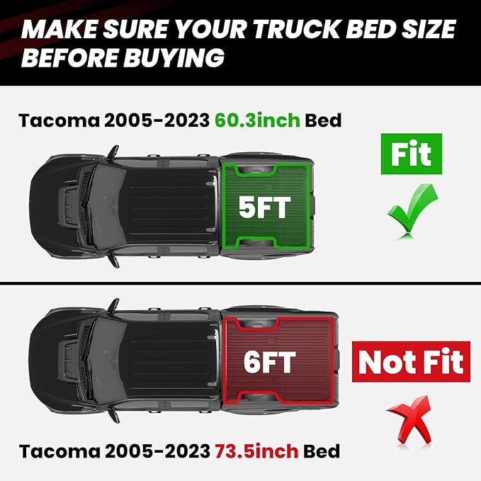 LASFIT Bed Mat for Toyota Tacoma 2023 2022 2021 2020 2019-2005 Truck Bed 5 ft - Image 2