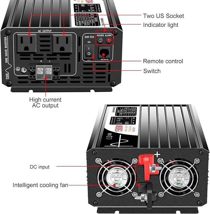 Xijia 1500W LCD-Dispaly 48v to 120v Pure sine Wave 60HZ Solar Inverter - Image 6