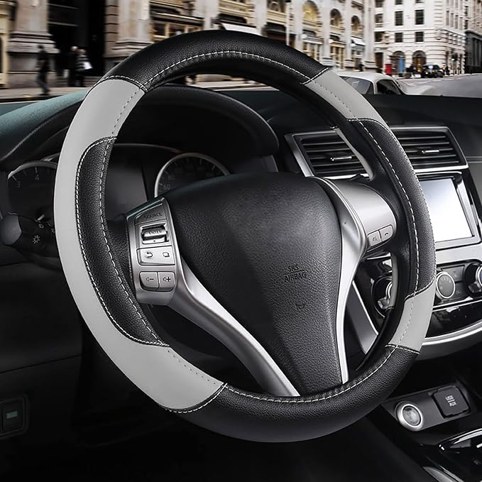Leather Car Steering Wheel Cover, Non-Slip Car Wheel Cover Protector Breathable by Szttswamp