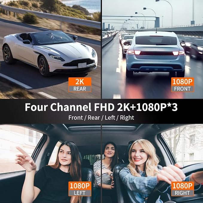 360° Dash Cam Front and Rear View 4 Channel Dash Camera FHD 2K+1080Px3 - Image 3