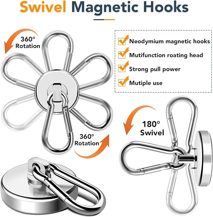 MIKEDE Magnetic Hooks Heavy Duty, 150LB Strong Swivel Neodymium Magnets - Image 2