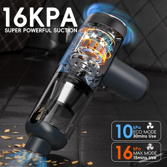 2-in-1 Car Vacuum&Air Duster, 80W/16kpa/12KRPM/30 Mins, High Powerful Dust - Image 2