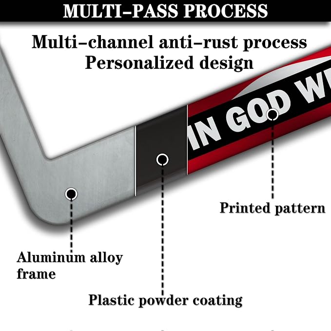 License Plate Frames Multicolor License Plate Holder American Flag in God We - Image 5
