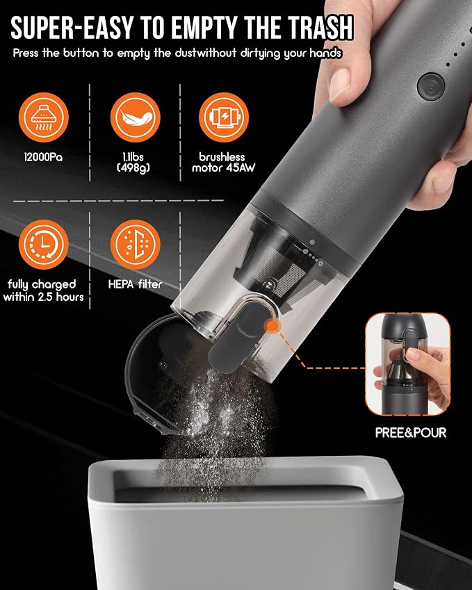 Car Vacuum, Aluminum Alloy V8 Handheld Vacuum Portable, Durable Cordless Vacuum - Image 3