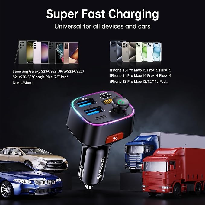 Syncwire Bluetooth 5.4 FM Transmitter Car Adapter 48W Wireless Radio Music - Image 8