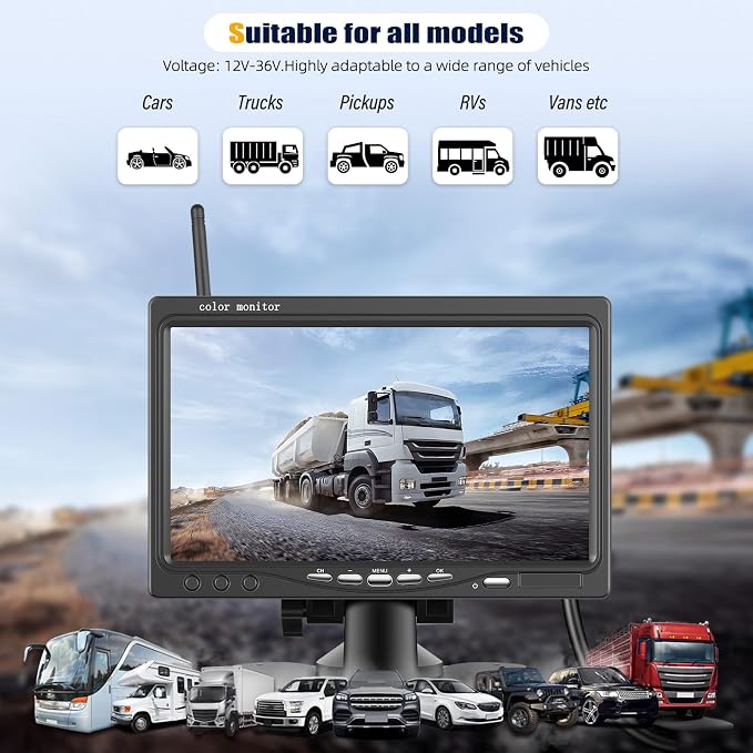 Wireless Vehicle Backup Camera System, 7 Inch Reverse Camera Monitor - Image 4