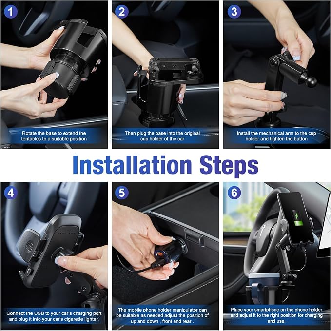 This Hill Cup Holder Phone Charger, 15W Fast Charging Auto Clamping, Phone - Image 5