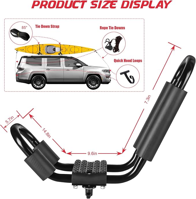 FORWODE Heavy Duty Kayak Roof Rack, 2 Pair J-Bar Kayak Rack - Image 2