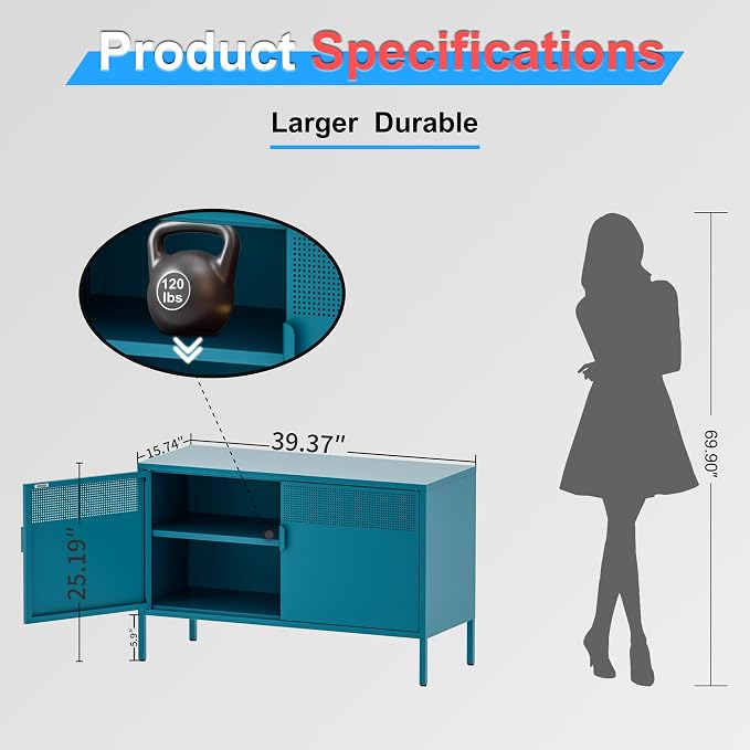 2 Door Storage Sideboard, Metal Storage Cabinet - Image 2