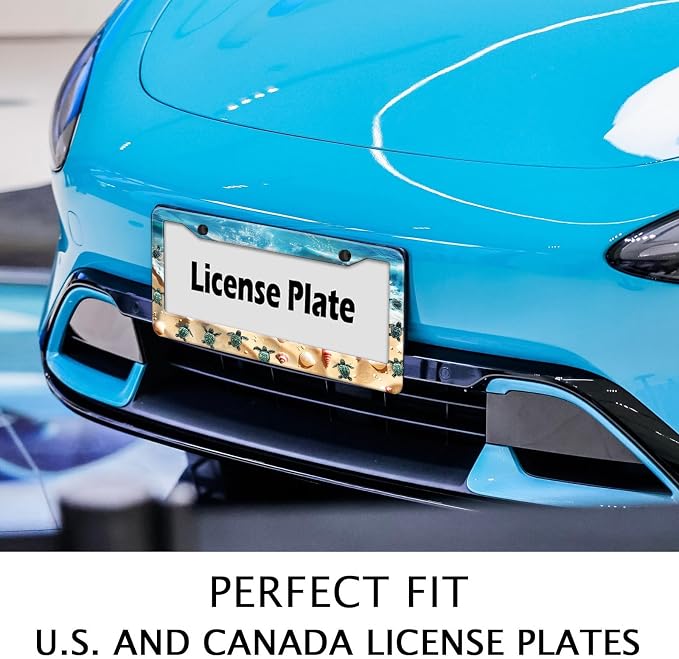Cute Beach Turtles License Plate Frame, Sea Turtles Sea Shell Starfish Front - Image 3