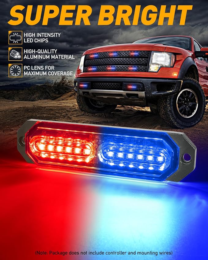 HLauto 1200T Emergency Strobe Grille Lights: 8pcs 12 LED Sync Feature Safety - Image 2