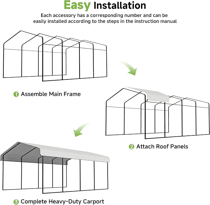 Real Relax 12x20ft Metal Carport, Heavy Duty Garage Outdoor Galvanized Car - Image 6