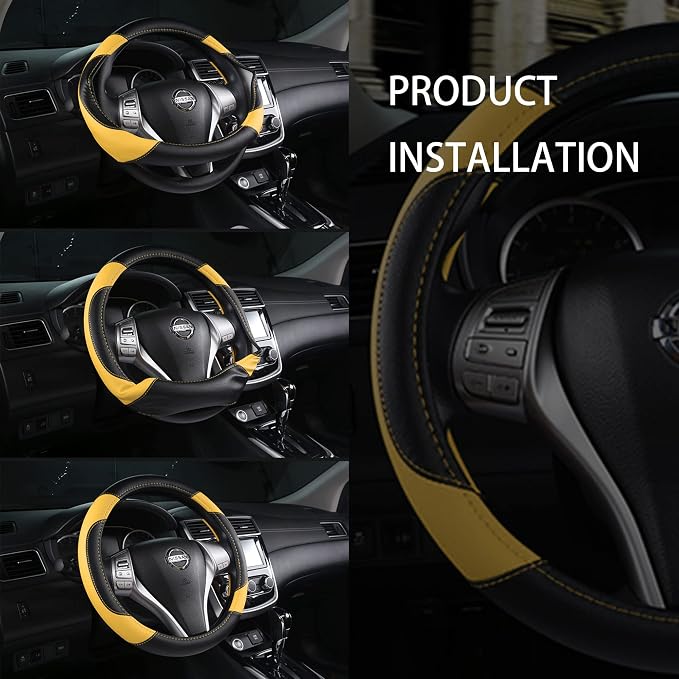 Leather Car Steering Wheel Cover, Non-Slip Car Wheel Cover Protector Breathable - Image 7