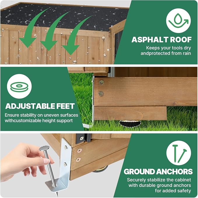 Outdoor Storage Cabinet Wood & Metal, Tall Tool Shed - Image 5