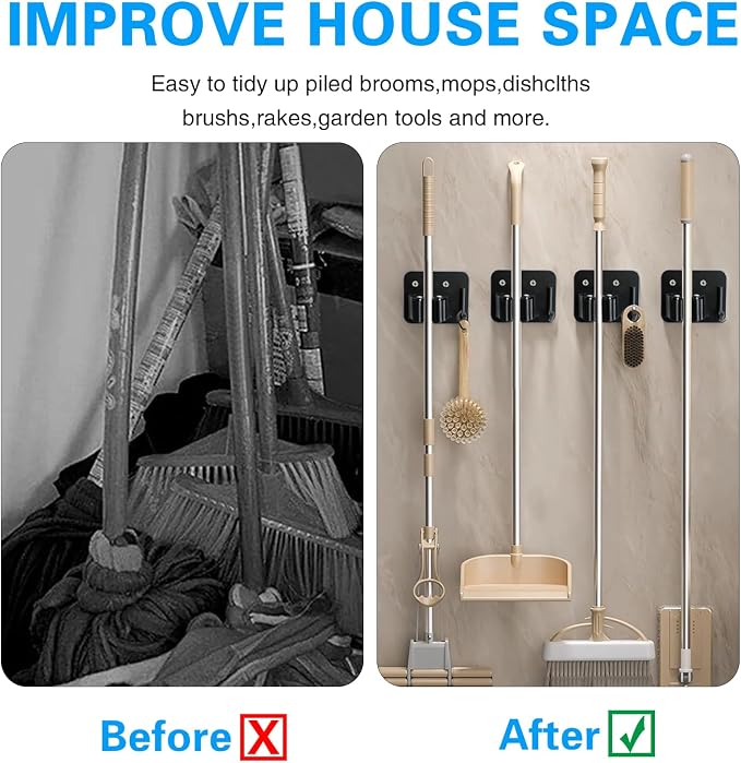 5 Pack Broom Holder Heavy Duty Stainless Steel Broom Hanger - Image 3