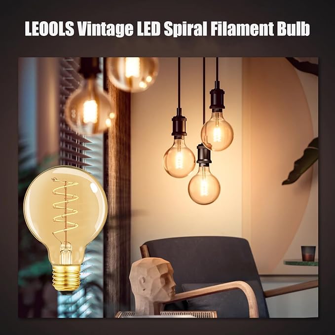 Leools Vintage LED Spiral Filament Bulb G25/G80 Dimmable Flick-Free 6W CRI95 - Image 3