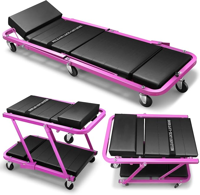 DNA MOTORING 48" 2 IN 1 Folding Rolling Garage Shop Creeper Roller Seat by DNAMOTORING-Tools
