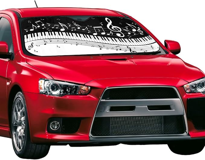 Black White Music Car Windshield Sunshade Front Window Sun Visor Protector - Image 2