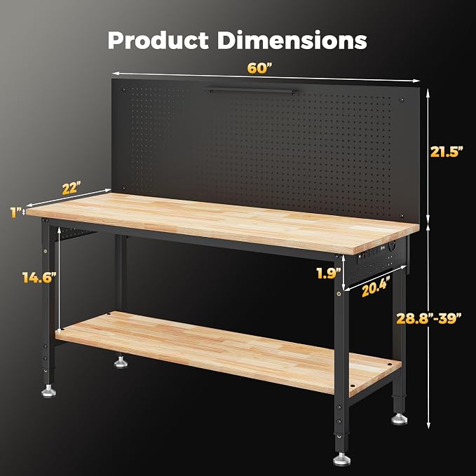 60" Work Bench Adjustable Height - Image 8