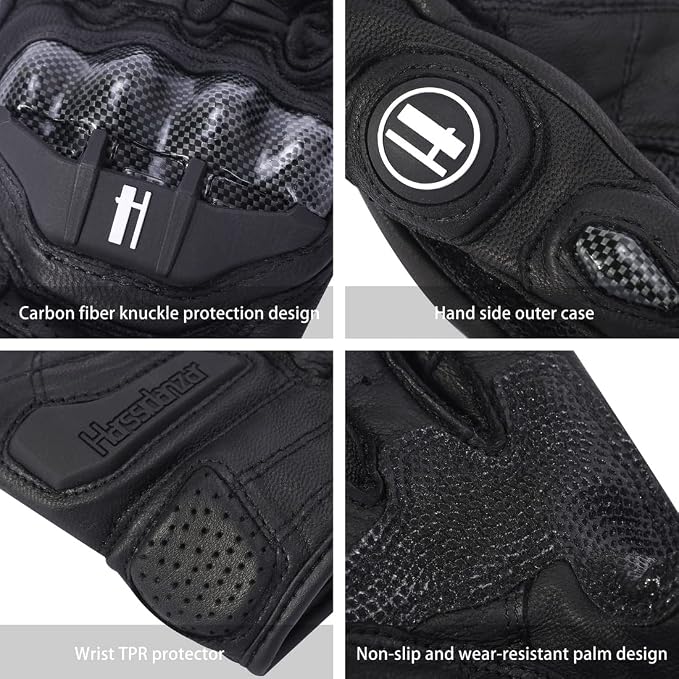 Harssidanzar Breathable Leather Motorcycle Gloves Touchscreen - Image 2