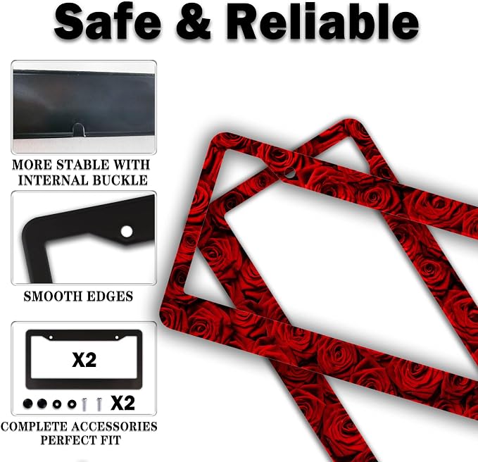 License Plate Frame Red License Plate Protector American Rose Red Rose Flower - Image 4