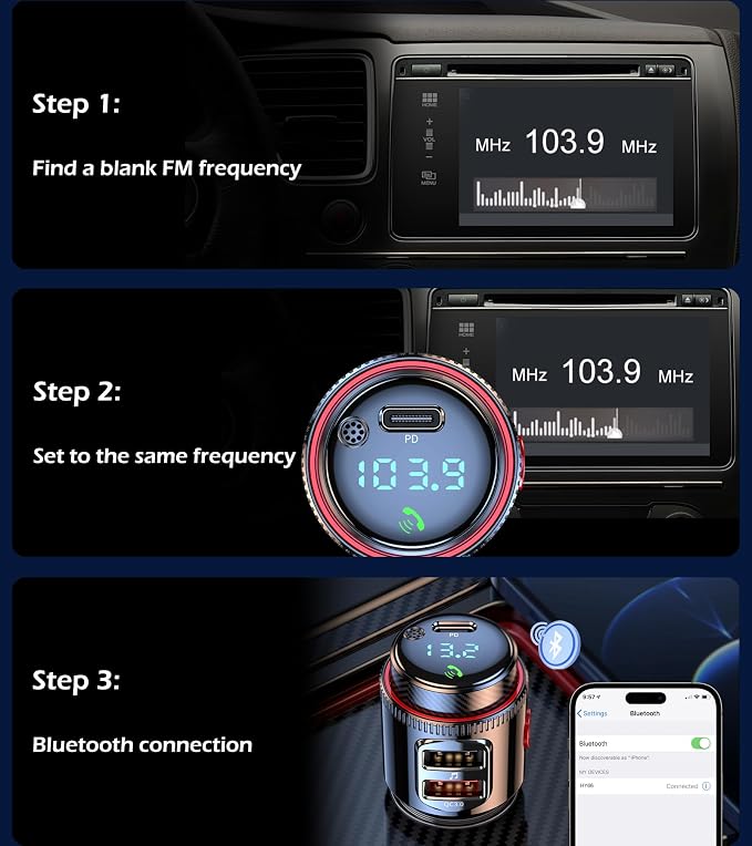 Bluetooth Car Adapter, Wireless AUX FM Transmitter, USB C&QC3.0 Dual Fast - Image 6