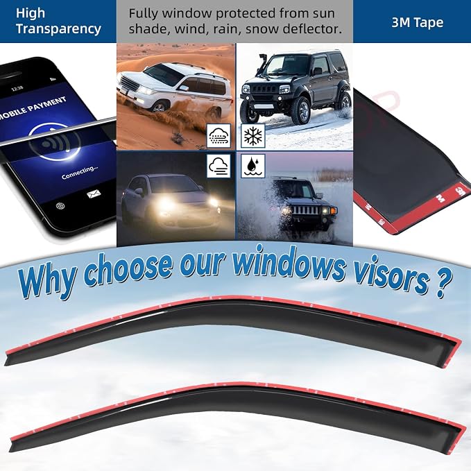 2pcs Front Smoke Sun/Rain Guard Outside Mount Tape-On Window Visors Compatible - Image 2