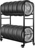 Tire Rack, Rolling Tire Rack 218KG/480LBS Capacity, 2 Storage Shelf & 4 Swivel by Togarhow