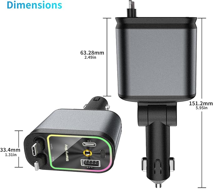 MLVOC Starlight Retractable 66W USB C Car Charger, 4-in-1 Fast Charging Adapter - Image 4