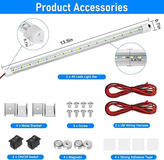 Linkstyle 2PCS 12V Interior LED Light Bar, 48 LEDs Slim Light Strip w/Switch - Image 6